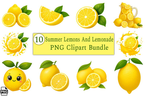 Summer Lemons And Lemonade PNG Clipart Bundle Printable File Sublimation Creativedesigntee 