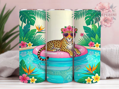 Summer Leopard Tropical Vibes 20oz Tumbler, Pink Sunglasses, Hibiscus Crown, Tropical Vibes, Trendy Animal, 20oz Tumbler Wrap, Sublimation PNG Sublimation Li Zamperini 