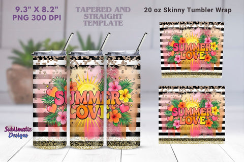 Summer Love 20oz Skinny Tumbler Wrap | 20 oz Skinny Tumbler Wrap Sublimation Template Sublimation Sublimatiz Designs 