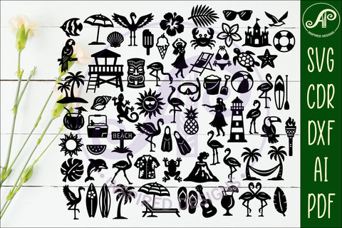 Summer Mega Bundle SVG, 60 Beach & Tropical Silhouettes SVG APInspireddesigns 