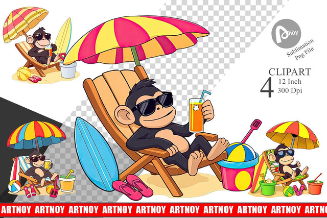 Summer Monkey Clipart Sublimation artnoy 