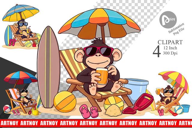 Summer Monkey Clipart Sublimation artnoy 