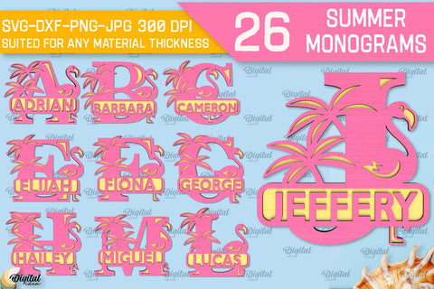 Summer Monograms Laser Cut Bundle. Summer Decor SVG SVG Evgenyia Guschina 