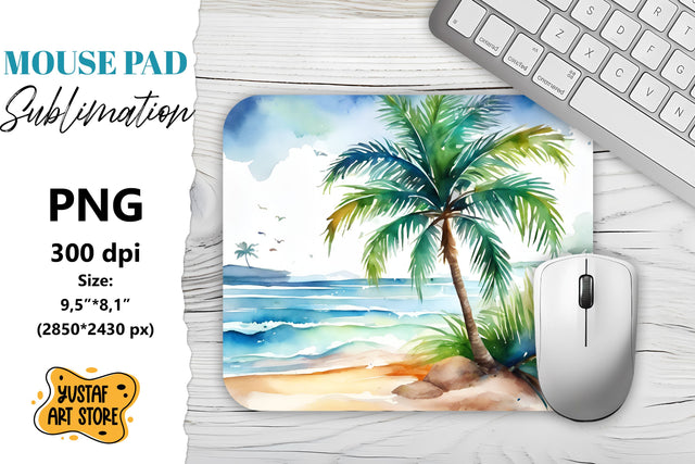 Summer Mouse Pad sublimation. Watercolor beach illustration Sublimation Yustaf Art Store 