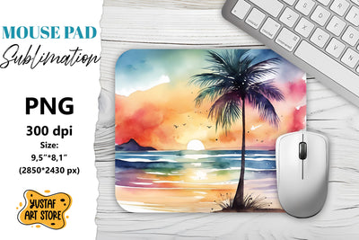 Summer Mouse Pad sublimation. Watercolor beach illustration Sublimation Yustaf Art Store 