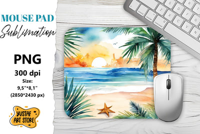 Summer Mouse Pad sublimation. Watercolor beach illustration Sublimation Yustaf Art Store 