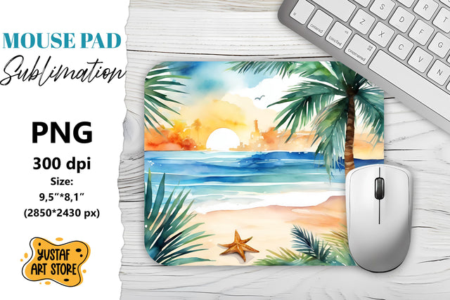 Summer Mouse Pad sublimation. Watercolor beach illustration Sublimation Yustaf Art Store 