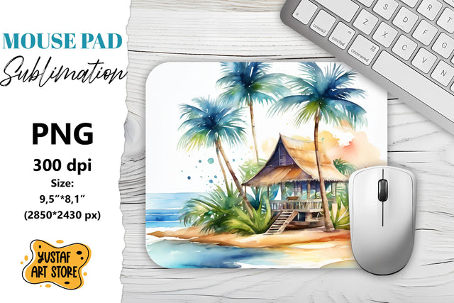 Summer Mouse Pad sublimation. Watercolor beach illustration Sublimation Yustaf Art Store 