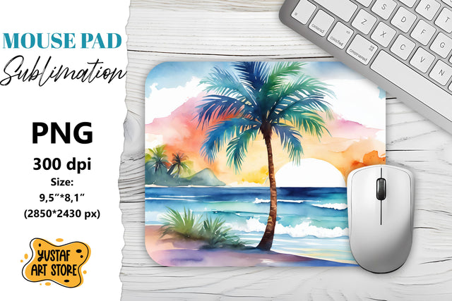 Summer Mouse Pad sublimation. Watercolor beach illustration Sublimation Yustaf Art Store 