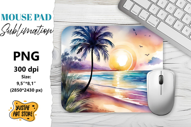 Summer Mouse Pad sublimation. Watercolor beach illustration Sublimation Yustaf Art Store 