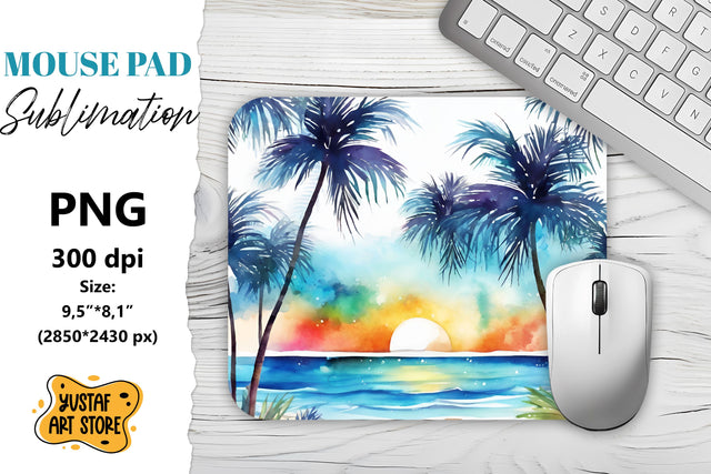 Summer Mouse Pad sublimation. Watercolor beach illustration Sublimation Yustaf Art Store 