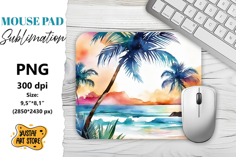 Summer Mouse Pad sublimation. Watercolor beach illustration Sublimation Yustaf Art Store 