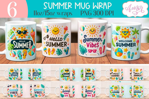 Summer Mug Wraps for Sublimation BUNDLE | Cute Holidays mug Sublimation Amorclipart 