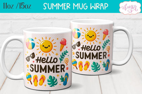 Summer Mug Wraps for Sublimation BUNDLE | Cute Holidays mug Sublimation Amorclipart 