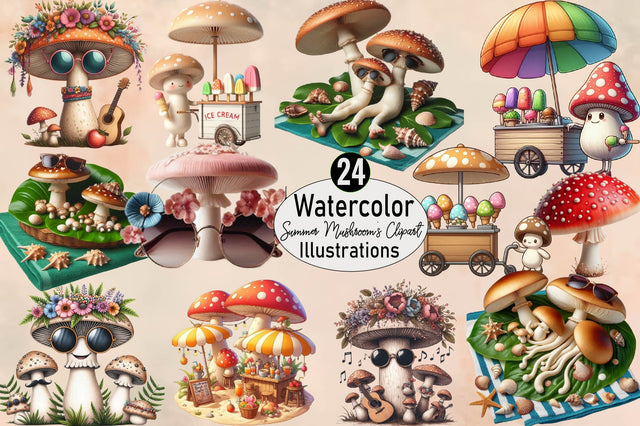 Summer Mushroom's Sublimation Clipart Bundle Sublimation SVGArt 