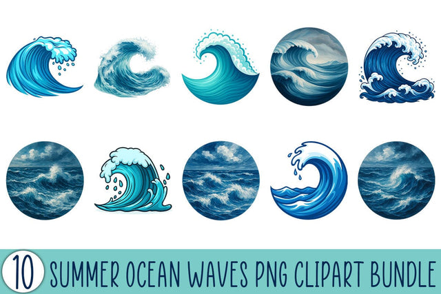 Summer Ocean Waves PNG Clipart Bundle Printable File Sublimation Creativedesigntee 