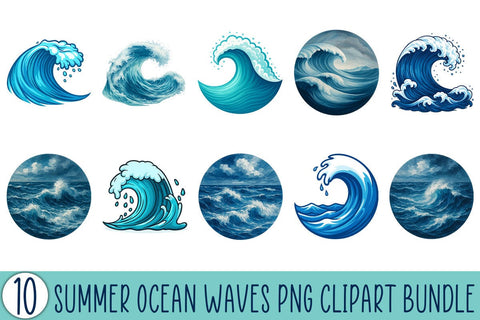 Summer Ocean Waves PNG Clipart Bundle Printable File Sublimation Creativedesigntee 