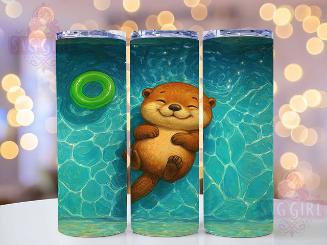 Summer Otter 20oz Tumbler Wrap, Summer Pool Design, 20oz Sublimation Wrap, Cute Otter Drinkware, Beach Vibes Cup, Tropical Summer Tumbler, Fun Pool Party Cup Sublimation SvggirlplusArt 