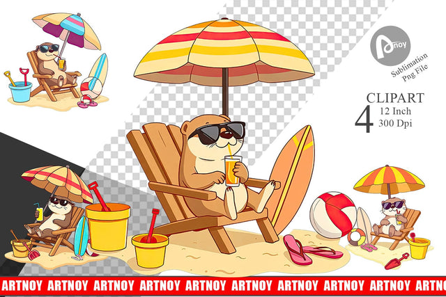 Summer Otter Clipart Sublimation artnoy 
