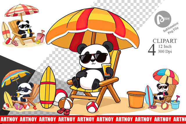 Summer Panda Clipart Sublimation artnoy 