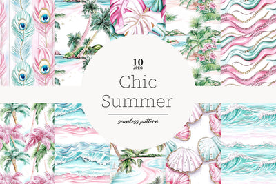 Summer Paper | Beach Pattern Background | Pink Vacation JPEG Digital Pattern GlamArtZhanna 