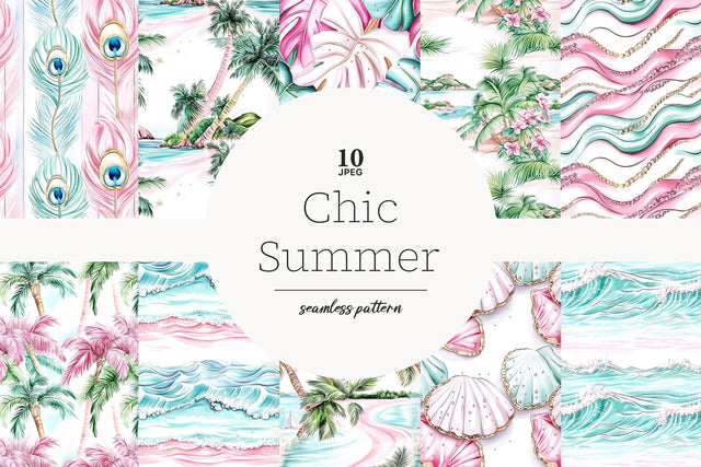 Summer Paper | Beach Pattern Background | Pink Vacation JPEG Digital Pattern GlamArtZhanna 