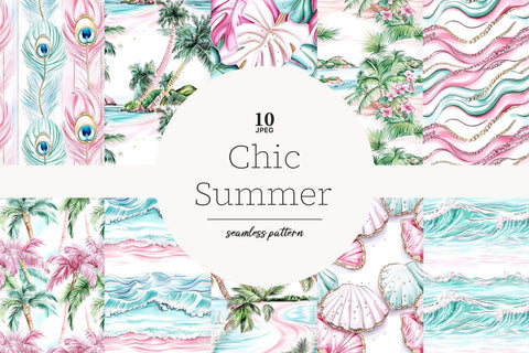 Summer Paper | Beach Pattern Background | Pink Vacation JPEG Digital Pattern GlamArtZhanna 