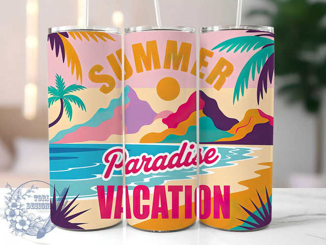 Summer Paradise 20oz Tumbler, Summer Paradise Vacation Quote, Tropical Sublimation Design, Vintage Summer Vibes, Ocean Theme Wrap, 20oz Tumbler Wrap, Sublimation Design PNG, Summer Gift Sublimation ToriDesigns 