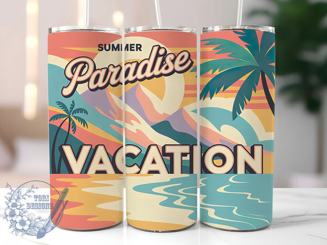 Summer Paradise 20oz Tumbler, Summer Paradise Vacation Quote, Tropical Sublimation Design, Vintage Summer Vibes, Ocean Theme Wrap, 20oz Tumbler Wrap, Sublimation Design PNG, Summer Gift Sublimation ToriDesigns 