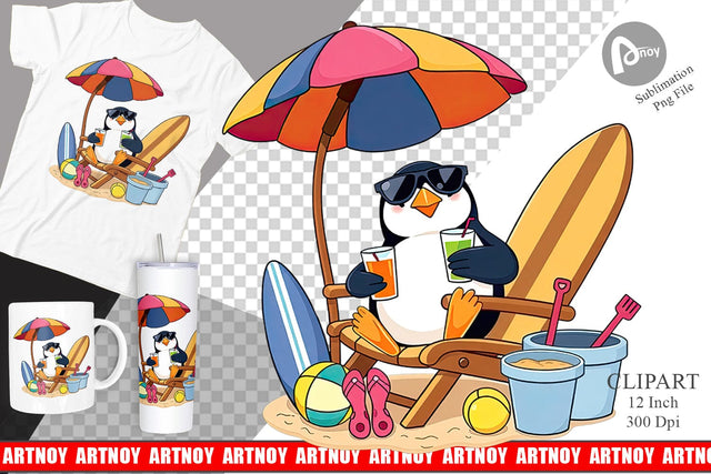 Summer Penguin Clipart Sublimation artnoy 