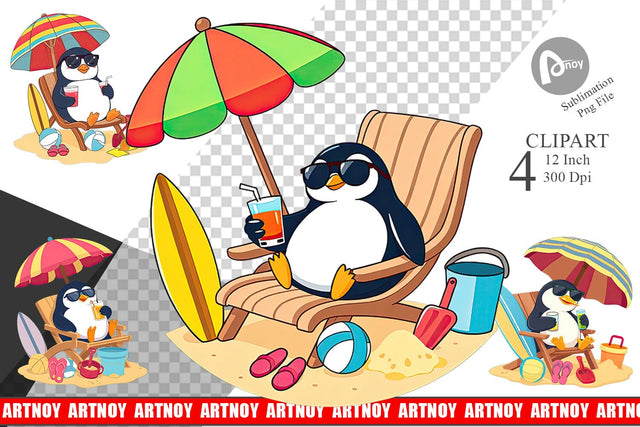 Summer Penguin Clipart Sublimation artnoy 