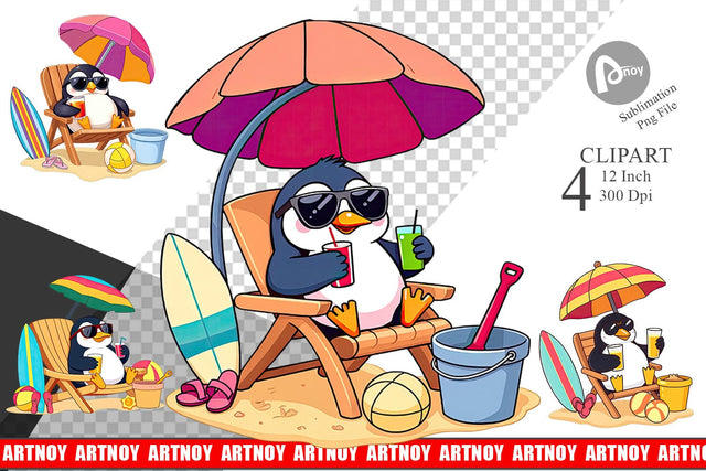 Summer Penguin Clipart Sublimation artnoy 