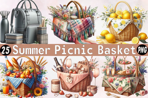 Summer Picnic Basket Clipart Bundle Sublimation SVGArt 