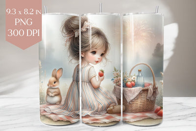 Summer Picnic Girl & Bunny Tumbler Sublimation PNG Sublimation BijouBay 