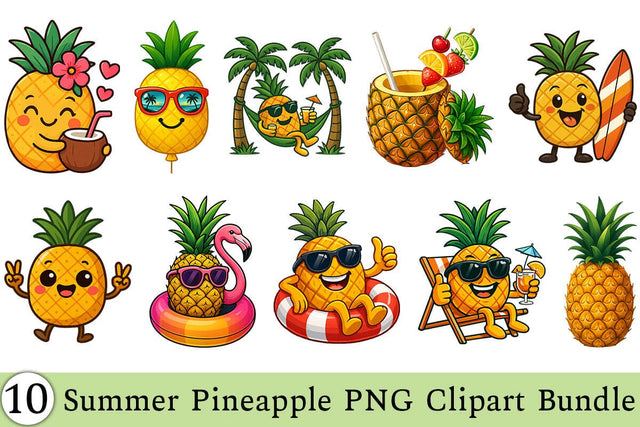 Summer Pineapple PNG Clipart Bundle Printable File Sublimation Creativedesigntee 