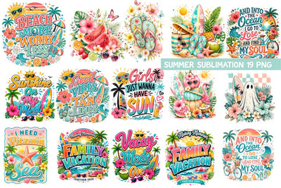 Summer PNG Sublimation Bundle | Beach, Sunshine, Tropical Clipart | Colorful Designs for Shirts & DIY Projects Sublimation BlackCatsMedia 