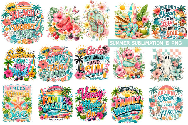 Summer PNG Sublimation Bundle | Beach, Sunshine, Tropical Clipart | Colorful Designs for Shirts & DIY Projects Sublimation BlackCatsMedia 
