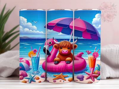 Summer Pool Party Highland Cow 20oz Tumbler Wrap PNG, Highland Cow Tumbler Png, Straight & Tapered Tumbler Wrap, Instant Digital Download Sublimation Li Zamperini 