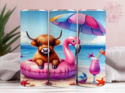 Summer Pool Party Highland Cow 20oz Tumbler Wrap PNG, Highland Cow Tumbler Png, Straight & Tapered Tumbler Wrap, Instant Digital Download Sublimation Li Zamperini 