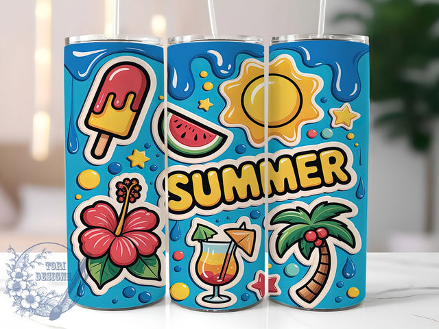 Summer Pool Party Inflated Tumbler Wrap, 3D Inflated Design, 20Oz Sublimation Wrap, Beach Tumbler Sublimation, Pool Party Drinkware, Inflatable Cup Design, Vacation Travel Mug Sublimation ToriDesigns 