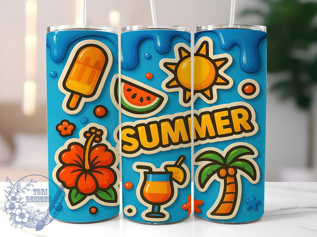Summer Pool Party Inflated Tumbler Wrap, 3D Inflated Design, 20Oz Sublimation Wrap, Beach Tumbler Sublimation, Pool Party Drinkware, Inflatable Cup Design, Vacation Travel Mug Sublimation ToriDesigns 
