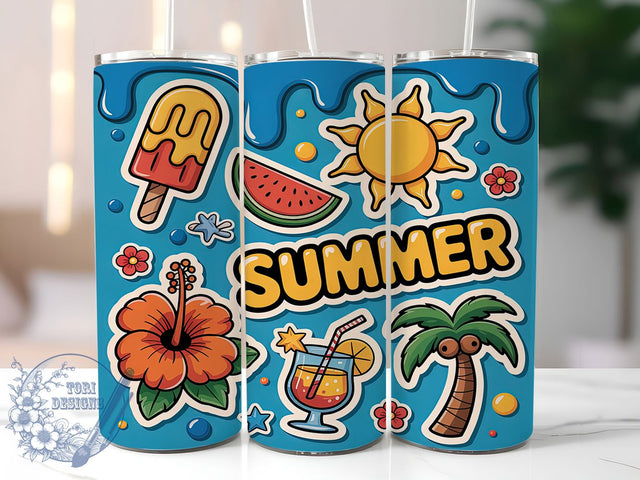 Summer Pool Party Inflated Tumbler Wrap, 3D Inflated Design, 20Oz Sublimation Wrap, Beach Tumbler Sublimation, Pool Party Drinkware, Inflatable Cup Design, Vacation Travel Mug Sublimation ToriDesigns 
