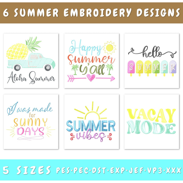 Summer Quotes Embroidery Designs Bundle – Beach, Sun & Fun Sayings for Machine Embroidery Embroidery/Applique DESIGNS HappyDesignStudio 