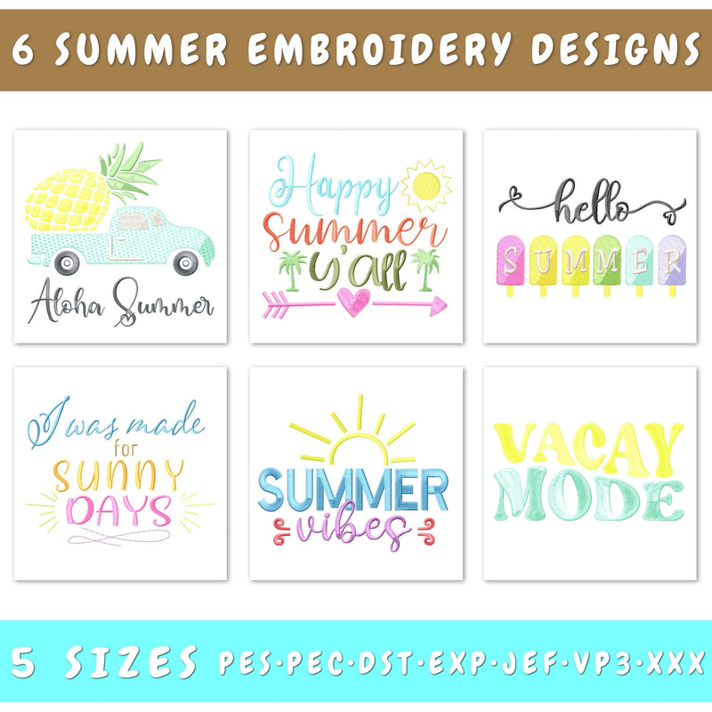 Summer Quotes Embroidery Designs Bundle – Beach, Sun & Fun Sayings for Machine Embroidery Embroidery/Applique DESIGNS HappyDesignStudio 
