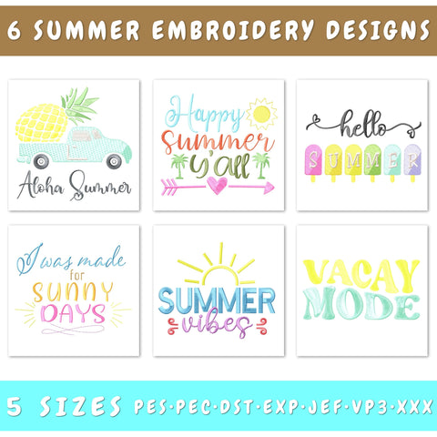 Summer Quotes Embroidery Designs Bundle – Beach, Sun & Fun Sayings for Machine Embroidery Embroidery/Applique DESIGNS HappyDesignStudio 