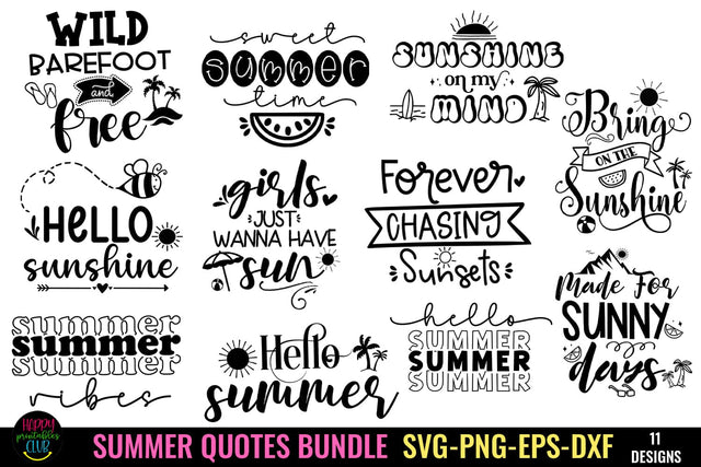 Summer Quotes SVG Bundle I Summer SVG Bundle I Beach SVG SVG Happy Printables Club 