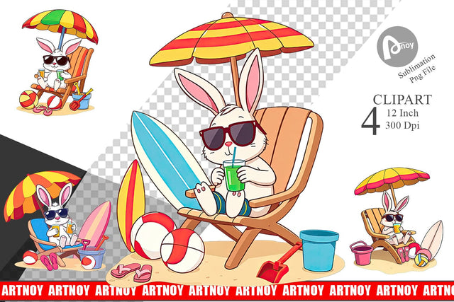 Summer Rabbit Clipart Sublimation artnoy 