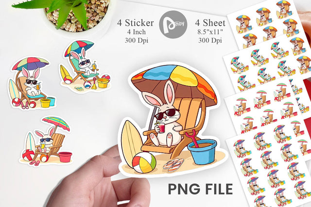 Summer Rabbit Sticker Sublimation artnoy 