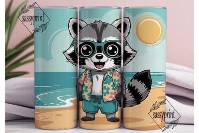 Summer Raccoon 20oz Tumbler Wrap Sublimation sassyprint 