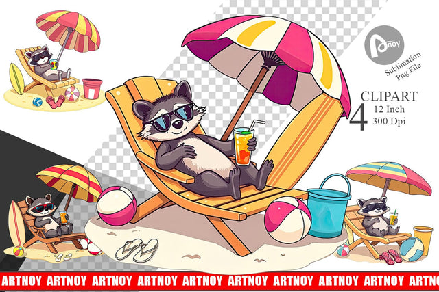 Summer Raccoon Clipart Sublimation artnoy 